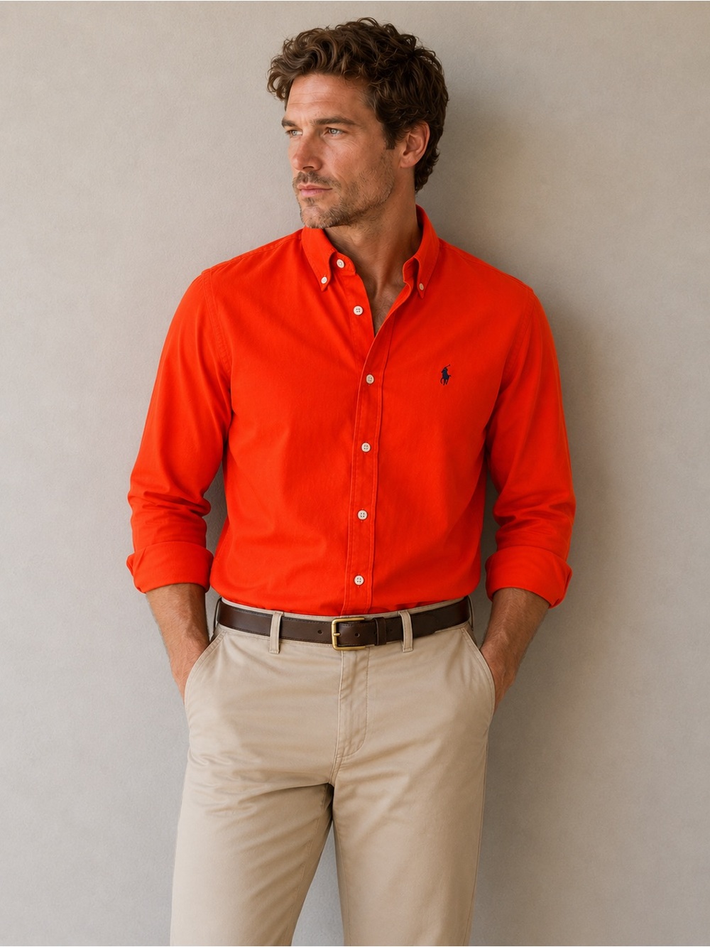 Orange Men's Ralph Lauren Button Down Shirt - Size L
